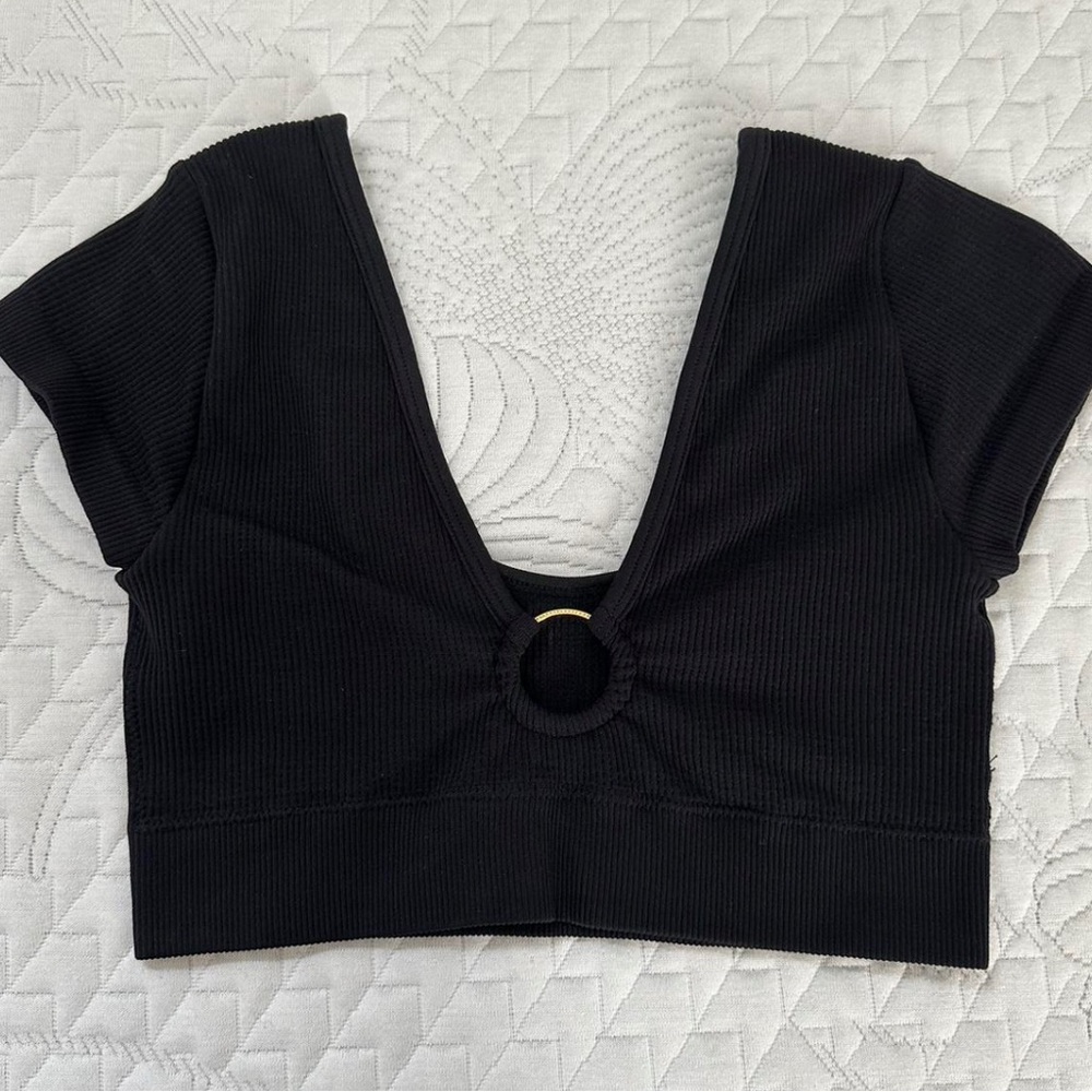 Aerie Black Cap Sleeve Cut Out Bodysuit